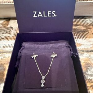 Zales Silver Necklace and Earring Set with Diamond Accents